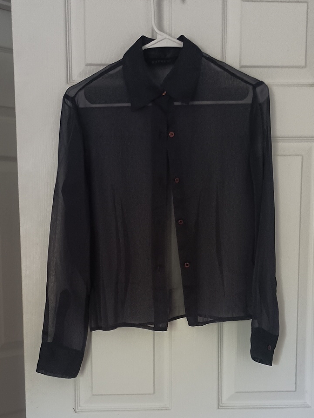 Express Black Sheer Button-Down Blouse - Picture 2 of 5